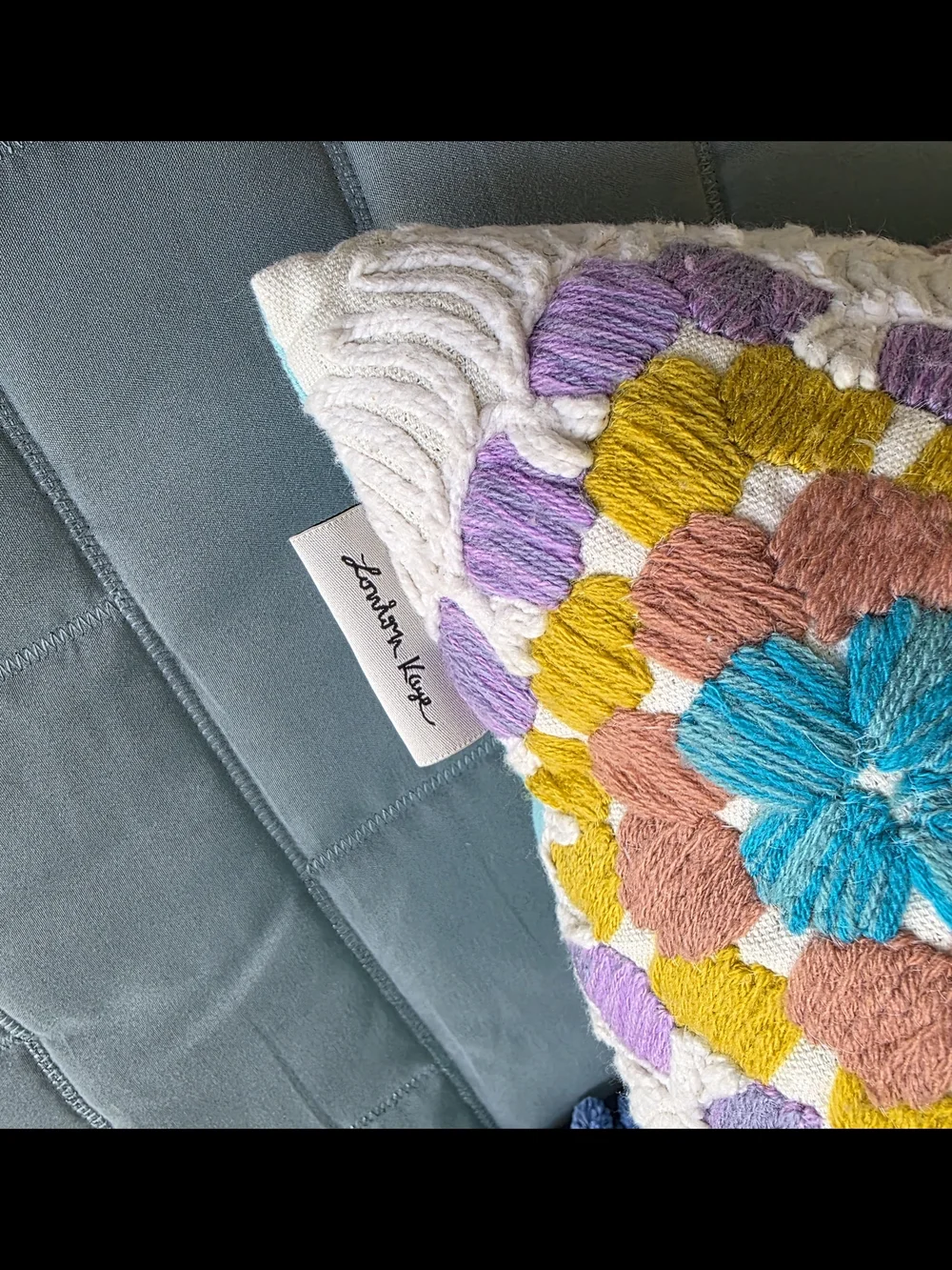Hand-Embroidered Floral Accent Pillow by - Multicolor
